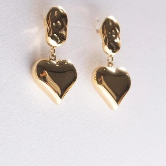 IRAMAT Metallic Heart Drop Earrings - Elegant Gold and Silver Variations | Moder - Picture 1 of 5
